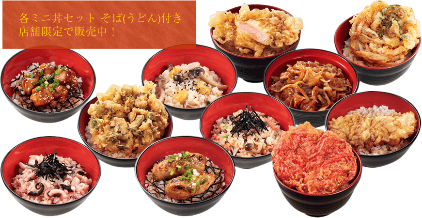 各ミニ丼セット そば(うどん)付き 店舗限定で販売中!
