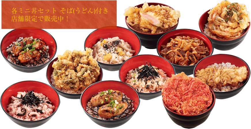 各ミニ丼セット そば（うどん）付き 店舗限定で販売中！